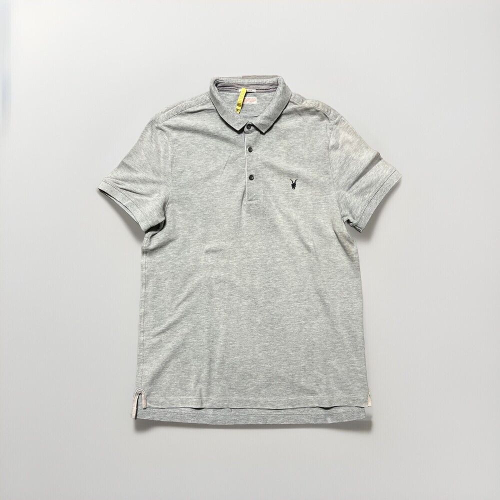 AllSaints Men's Polo XL Grey 100% Cotton Basic